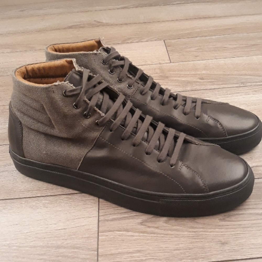 AUBREY MARCUS Collection‎ Dark Grey Canvas Leather Hi Top Sneakers Shoes Sz 11.5
